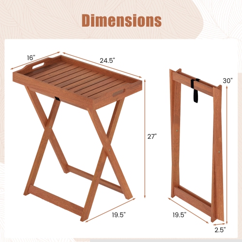 Gymax Patio Solid Wood Tray Table w/ Removable Top Rectangular TV Tray Bistro Table