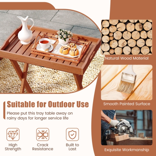 Gymax Patio Solid Wood Tray Table w/ Removable Top Rectangular TV Tray Bistro Table