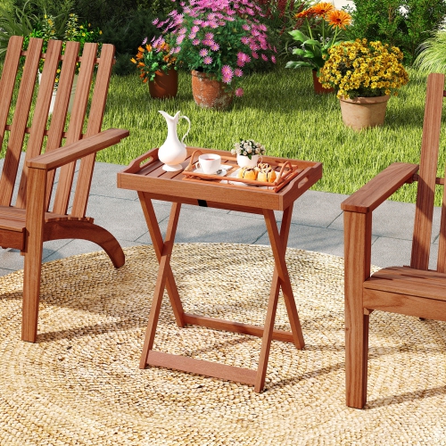 Gymax Patio Solid Wood Tray Table w/ Removable Top Rectangular TV Tray Bistro Table