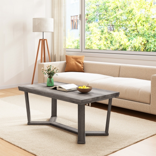 Gymax Coffee Table Solid Rubber Wood Center Table w/ Cross-Shaped Base Accent Table