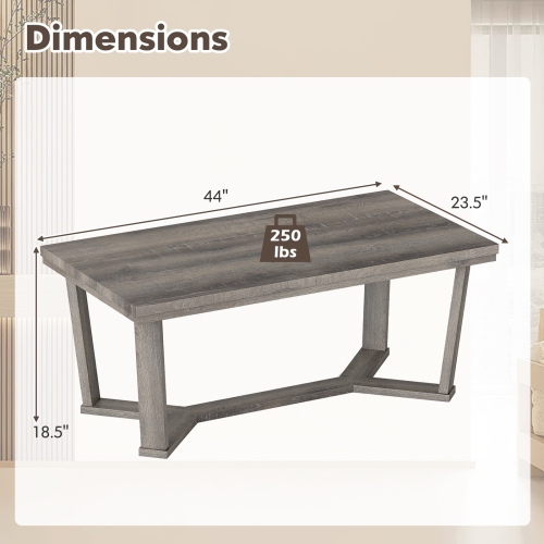 Gymax Coffee Table Solid Rubber Wood Center Table w/ Cross-Shaped Base Accent Table