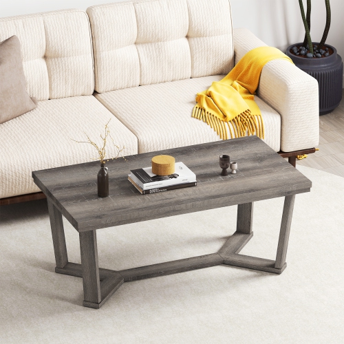Gymax Coffee Table Solid Rubber Wood Center Table w/ Cross-Shaped Base Accent Table