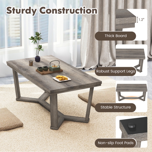 Gymax Coffee Table Solid Rubber Wood Center Table w/ Cross-Shaped Base Accent Table