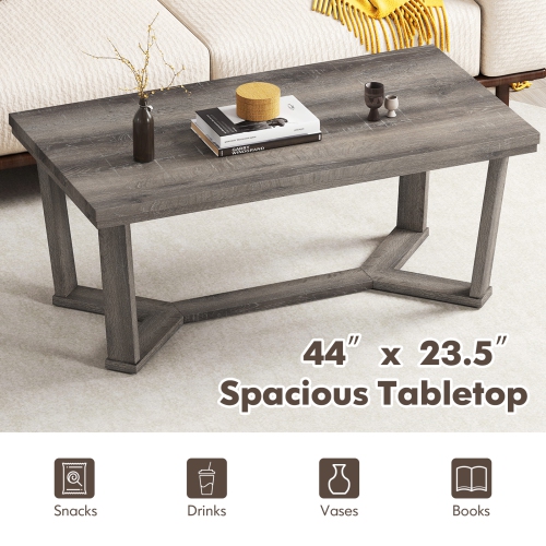 Gymax Coffee Table Solid Rubber Wood Center Table w/ Cross-Shaped Base Accent Table