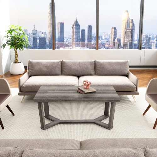 Gymax Coffee Table Solid Rubber Wood Center Table w/ Cross-Shaped Base Accent Table