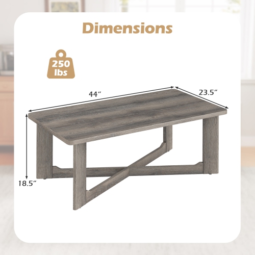 Gymax Coffee Table Solid Rubber Wood Center Table w/ X-Shaped Base for Living Room