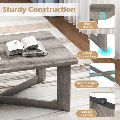 Gymax Coffee Table Solid Rubber Wood Center Table w/ X-Shaped Base for Living Room
