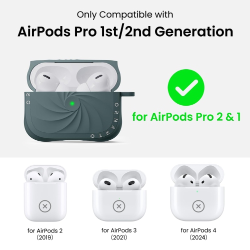 Étui Vortuxe d'Orparto pour AirPods Pro 2 et 1 – 2X MIL-STD, protection contre les chutes, étui antichoc en silicone liquide avec mousqueton, étui
