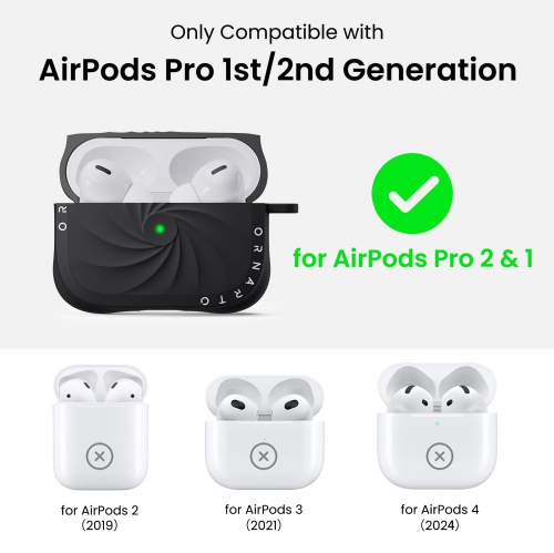 Étui Vortuxe d'Orparto pour AirPods Pro 2 et 1 – 2X MIL-STD Protection contre les chutes, étui antichoc en silicone liquide avec mousqueton, étui