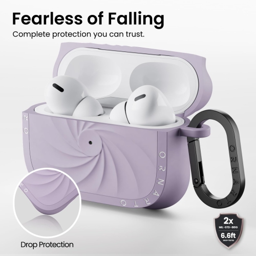 Étui Vortuxe d'OrnARTO pour AirPods Pro 2 et 1 – 2X MIL-STD Protection contre les chutes, étui antichoc en silicone liquide avec mousqueton, étui