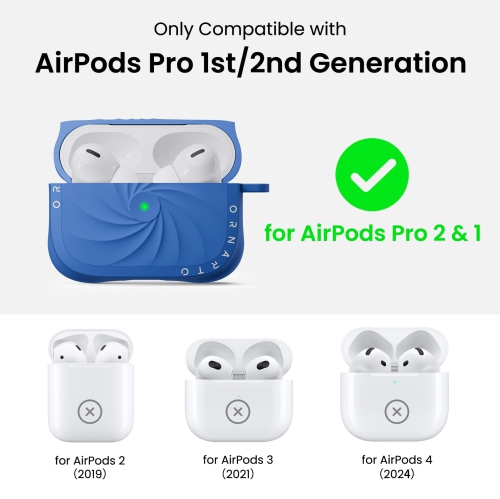 Étui Vortuxe d'Orparto pour AirPods Pro 2 et 1 – 2X MIL-STD, protection contre les chutes, étui antichoc en silicone liquide avec mousqueton, étui