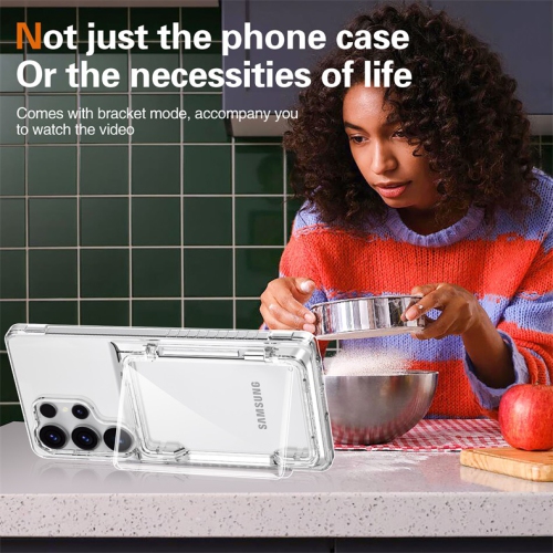 Suitable for Samsung S23 Ultra transparent Phone Case Flip Card Holder Protective Cover Transparent TPU Card Phone Case with Card Slot Pocket Clip -