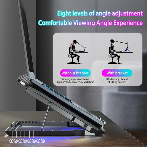 Laptop Cooler, Portable USB Power Supply, 6 Fans for 13 to 18 Inch Cooling Pad with Digital Display