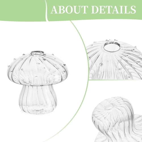NIERBO Clear Glass Mushroom Vase: Cute Small Flower Vase Set of 5 Unique Mini Bud Vases for Centerpieces Decorative Vases for Flowers Funky Plant