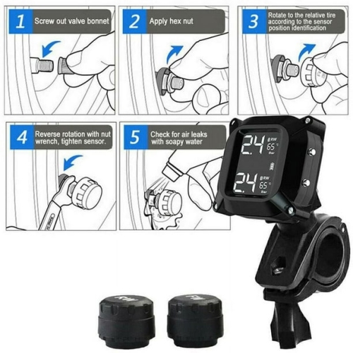 Motorcycle tire pressure monitor, external wireless high-precision detection system tire pressure gauge with 2 sensors