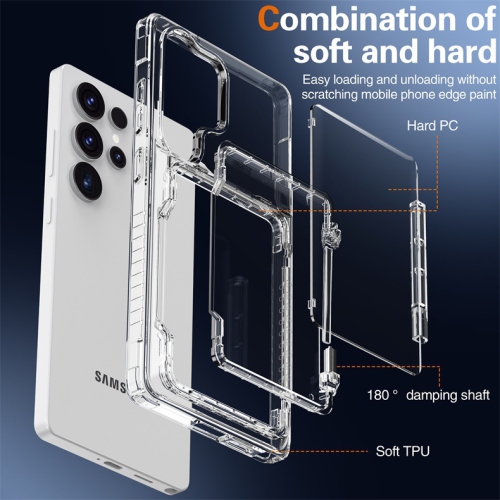 Suitable for Samsung S23 Ultra transparent mobile phone case flip card holder protective cover transparent TPU card mobile phone case with card slot