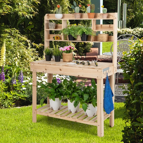 Grande table de potage de jardin avec support de présentation et évier dissimulé