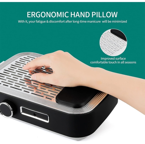 Nail Dust Collector, 80W Nail Vacuum Cleaner, Low Noise Adjustable Power Suction, Ergonomic Hand Rest, Rechargeable