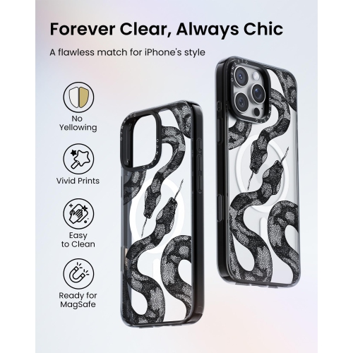 ORNARTO for iPhone 16 Pro Max Case 6.9" with Camera Control, Compatible with MagSafe,Clear Protective Cover with Glossy Pattern|Shockproof Designer