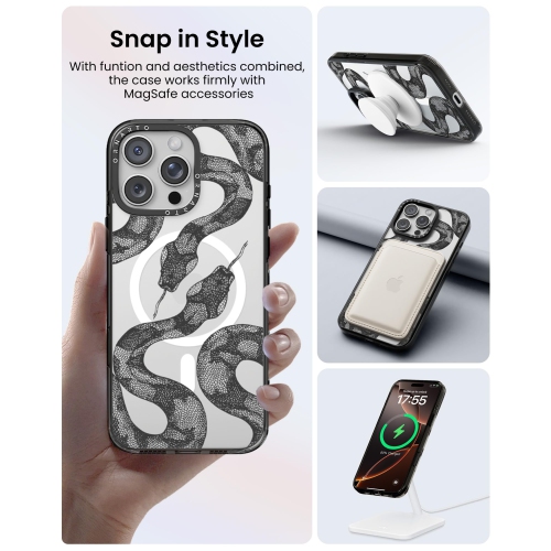 ORNARTO for iPhone 16 Pro Max Case 6.9" with Camera Control, Compatible with MagSafe,Clear Protective Cover with Glossy Pattern|Shockproof Designer