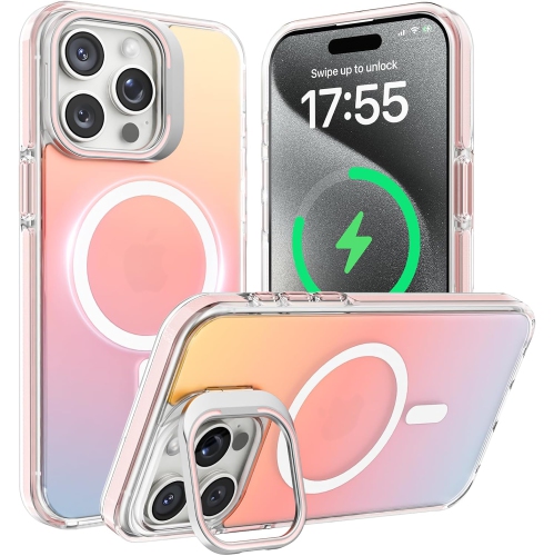 Étui ORNARTO pour iPhone 15 Pro de 6,1&nbsp;po, étui de téléphone avec support intégré compatible avec MagSafe, couverture holographique iridescente,