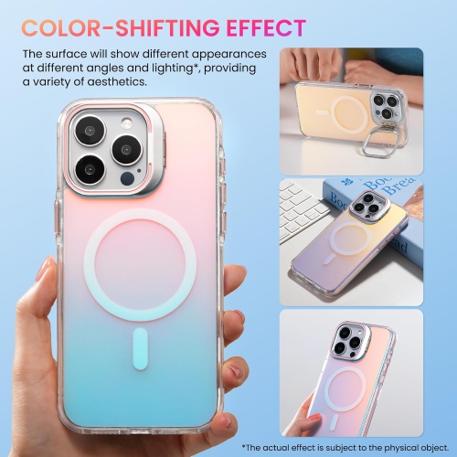 Étui ORNARTO pour iPhone 15 Pro de 6,1&nbsp;po, étui de téléphone avec support intégré compatible avec MagSafe, couverture holographique iridescente,