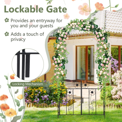 2-in-1 Garden Arbor with Door and Latch for Lawn and Outdoor Entryway