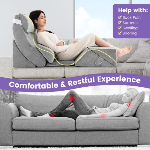 7 Pieces Bed Wedge Pillow Set with Memory Foam and Washable Cover
