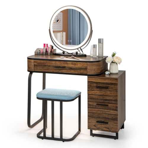 SLICKBLUE  Vanity Table Set With 3-Color Lighted Mirror And Built-In Charging Station