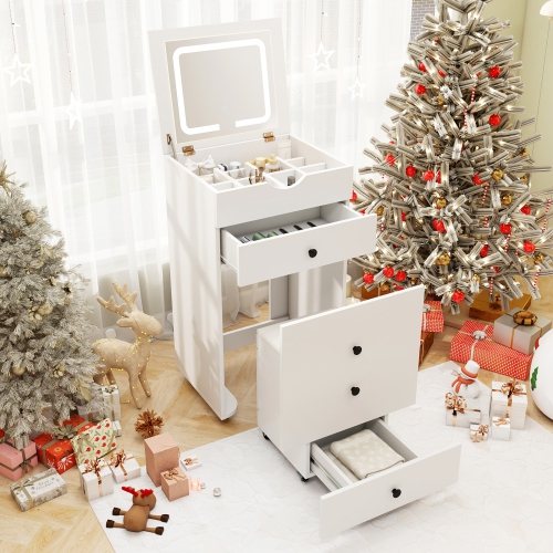 3-in-1 Vanity Set with Flip-Up Mirror and Cushioned Stool for Bedroom