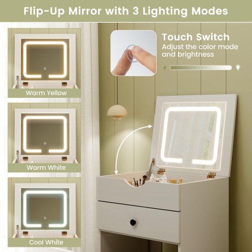 3-in-1 Vanity Set with Flip-Up Mirror and Cushioned Stool for Bedroom
