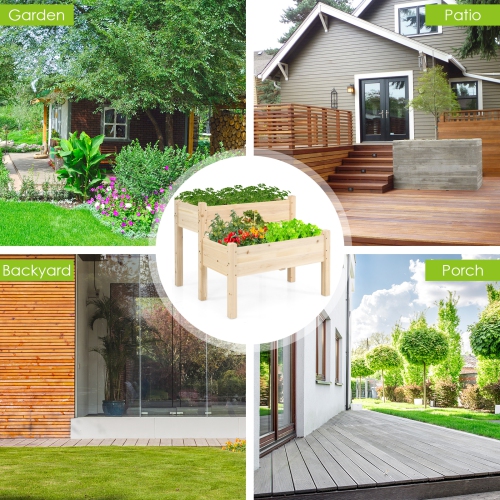 Jardinière surélevée en bois à 2 niveaux avec pattes et trous de drainage intégrés