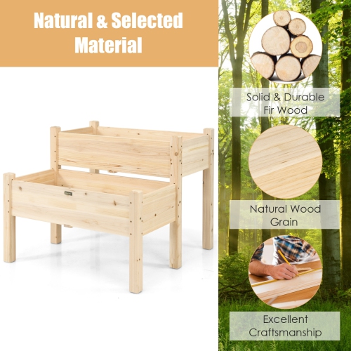 Jardinière surélevée en bois à 2 niveaux avec pattes et trous de drainage intégrés