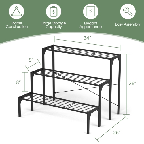 Outdoor 3 Tier Metal Plant Stand with Heavy-Duty Rack for Flower Pots