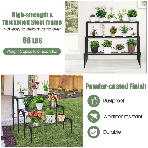 Outdoor 3 Tier Metal Plant Stand with Heavy-Duty Rack for Flower Pots