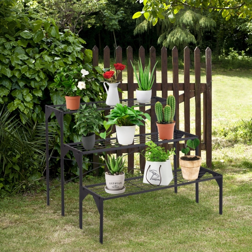 Outdoor 3 Tier Metal Plant Stand with Heavy-Duty Rack for Flower Pots