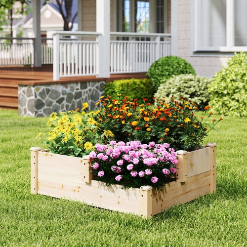 Jardinière surélevée en bois à 3 niveaux avec base ouverte pour fleurs et légumes