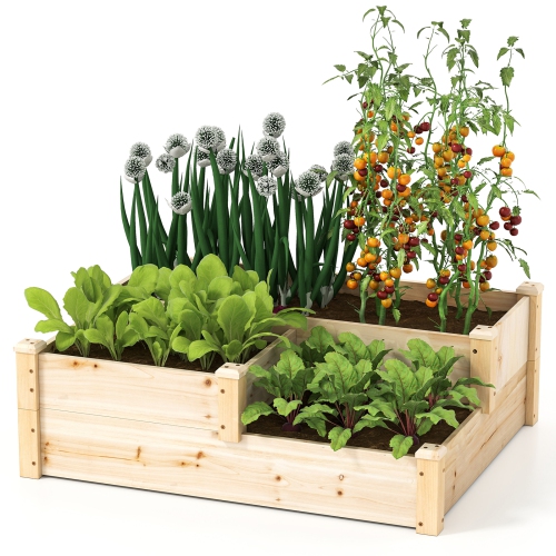 Jardinière surélevée en bois à 3 niveaux avec base ouverte pour fleurs et légumes