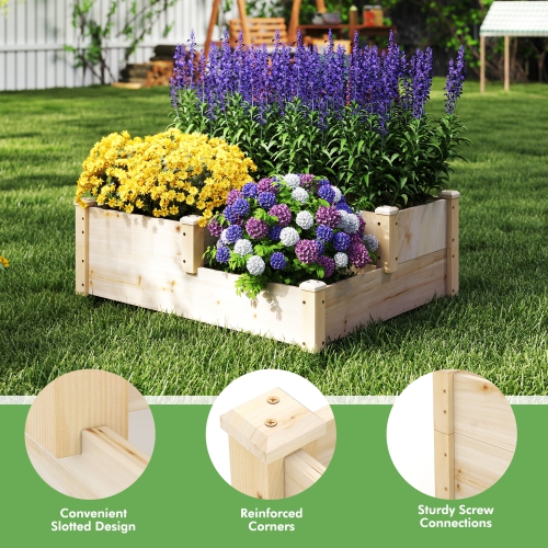 Jardinière surélevée en bois à 3 niveaux avec base ouverte pour fleurs et légumes
