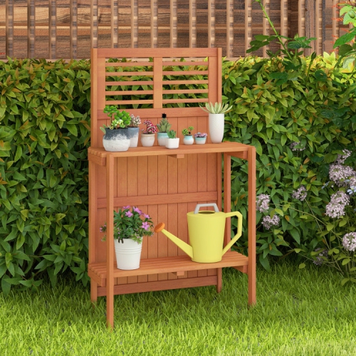Folding Garden Potting Bench with 2-Tier Storage Shelves for Yard or Balcony
