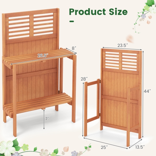 Folding Garden Potting Bench with 2-Tier Storage Shelves for Yard or Balcony