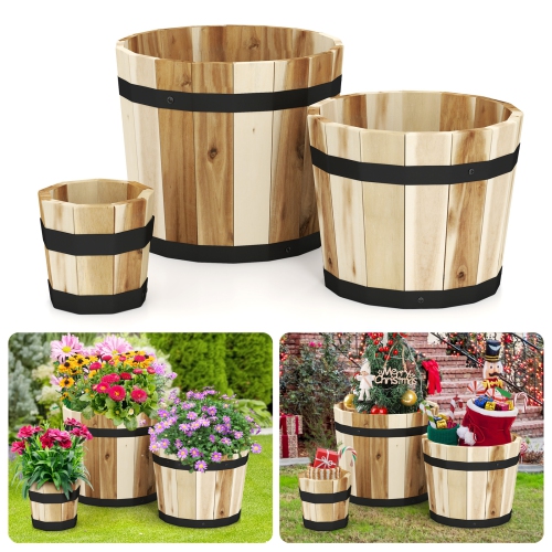 Ensemble de 3 jardinières en bois pour l'extérieur avec trous de drainage pour le jardin