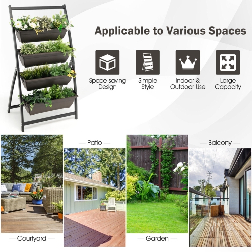 Jardinière verticale surélevée à 4 niveaux avec 4 boîtes et trous de drainage