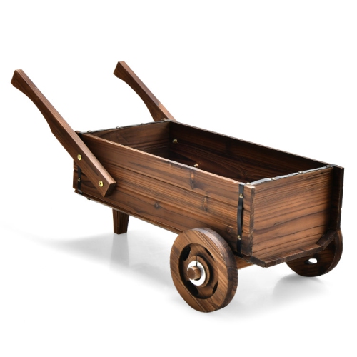 Jardinière de chariot en bois avec roues, poignées et drainage pour le jardin