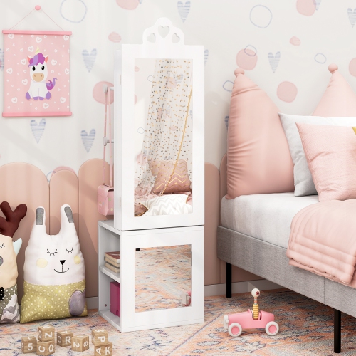 Princess Vanity Table and Stool Set with Jewelry Cabinet and Full-Length Mirror