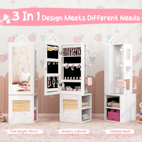 Princess Vanity Table and Stool Set with Jewelry Cabinet and Full-Length Mirror