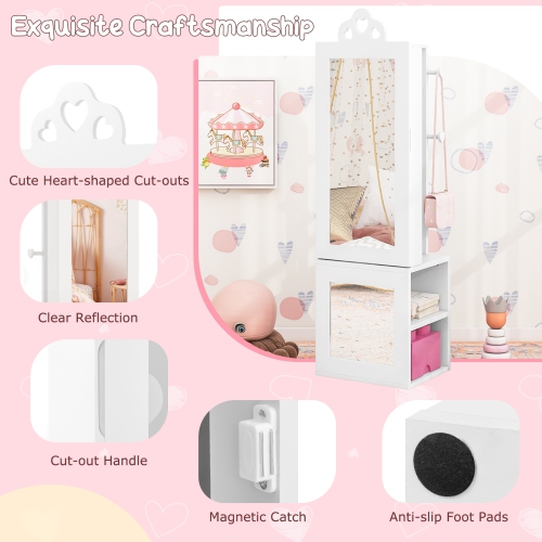 Princess Vanity Table and Stool Set with Jewelry Cabinet and Full-Length Mirror