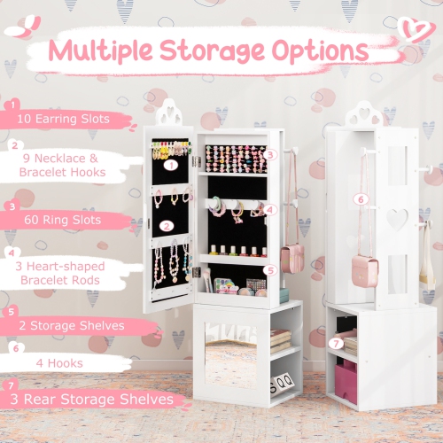 Princess Vanity Table and Stool Set with Jewelry Cabinet and Full-Length Mirror