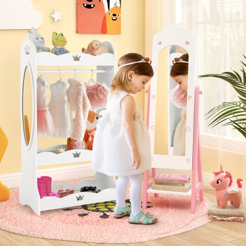 Children’s Vanity Table and Jewelry Cabinet Set with Full-Length Mirror