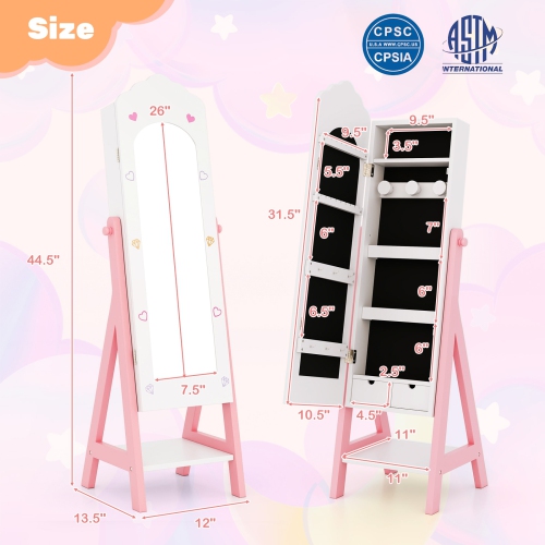 Children’s Vanity Table and Jewelry Cabinet Set with Full-Length Mirror